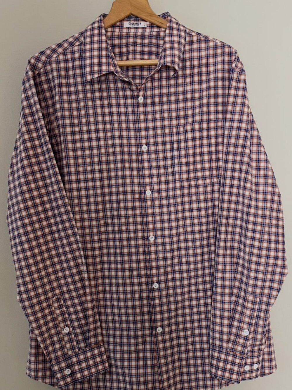 Coofandy Men's Plaid Button Down Shirt Navy Orange White XL Business Casual